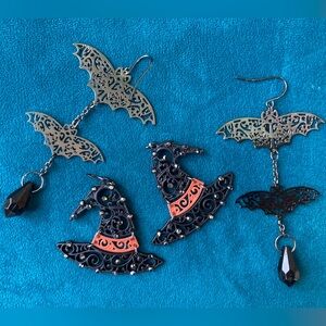 Bat and Witch Hat Earrings Halloween Bundle